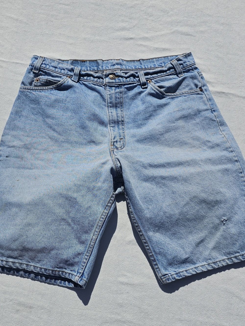 Men's Light Blue Denim Jean Shorts With A Little Wear And Tear.